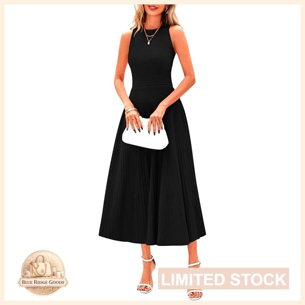 Sleeveless A-Line Pleated Cocktail Dress Midi Length Elegant Business Casual